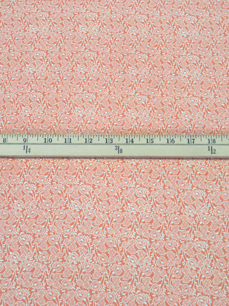 Salmon/White 100% Polyester Stylized Floral Print Crepe Blouse Weight Woven 56W