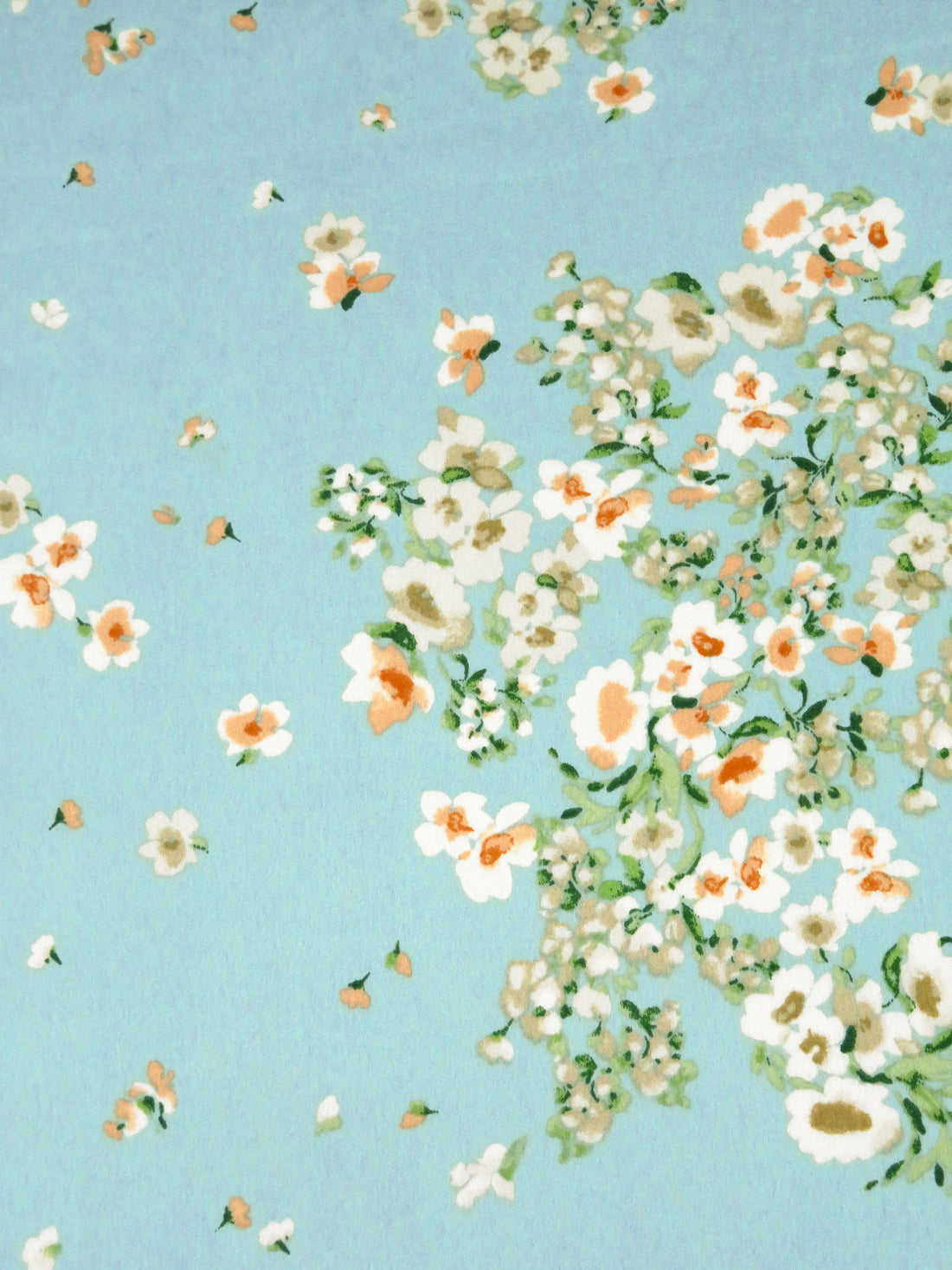 Light Blue/Deep Green/White/Multi Polyester/Lycra Floral Clusters Print Crepe-Back Stretch Charmeuse 58W