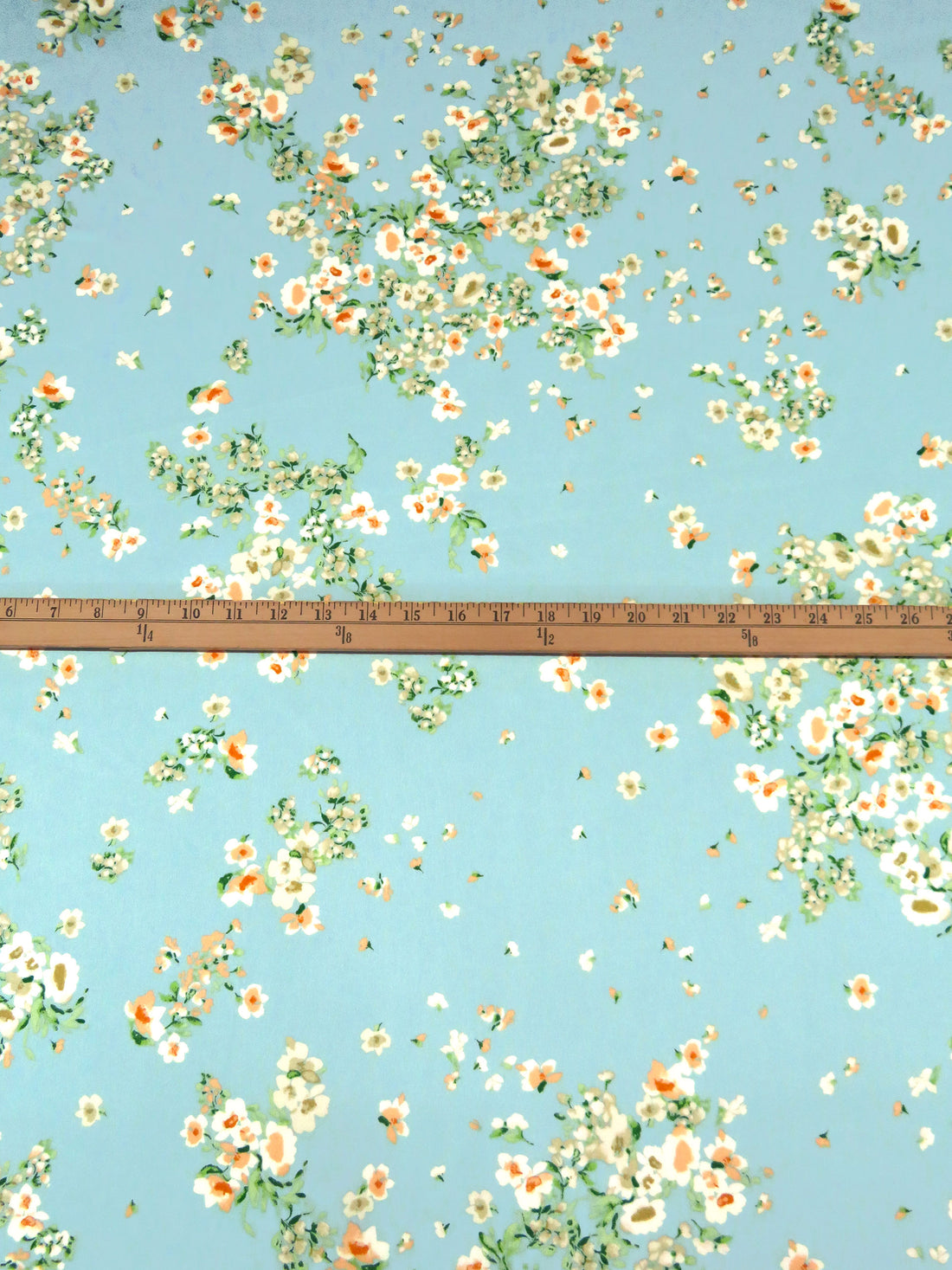 Light Blue/Deep Green/White/Multi Polyester/Lycra Floral Clusters Print Crepe-Back Stretch Charmeuse 58W
