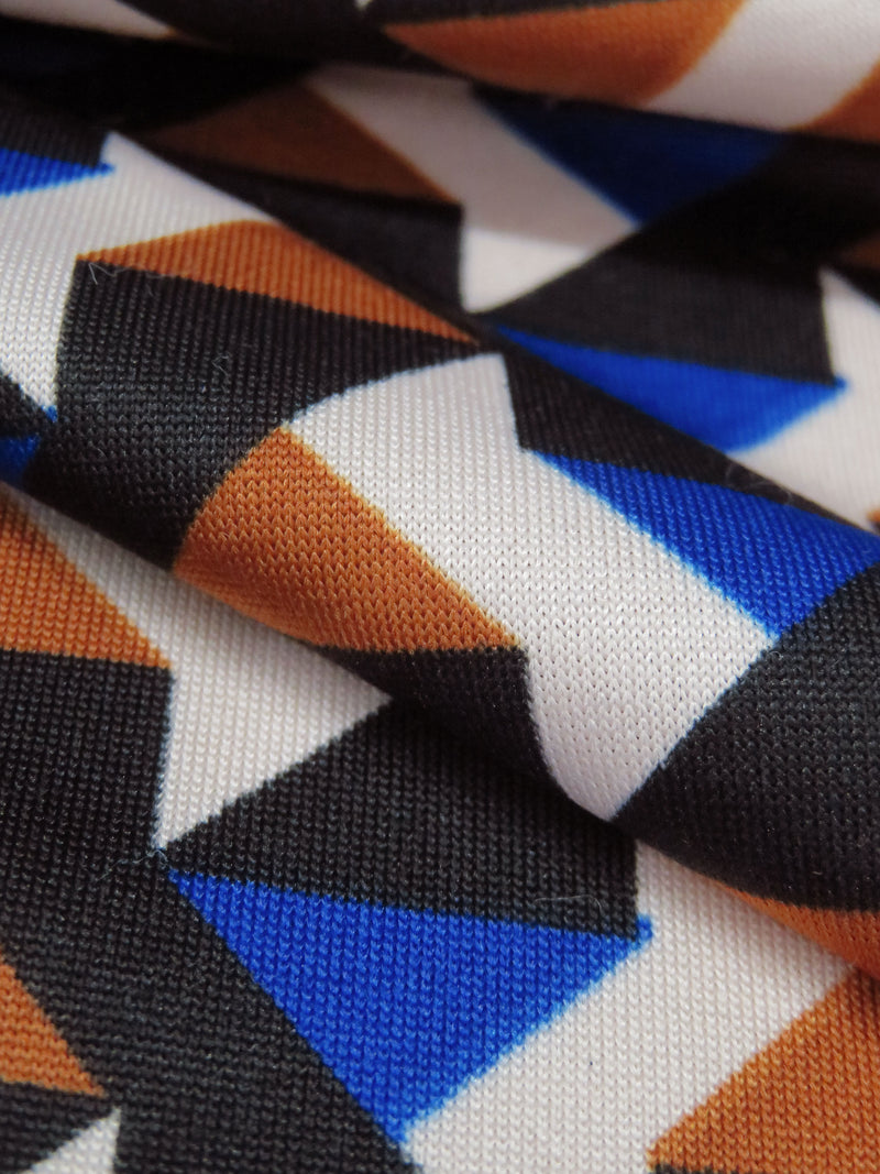 Sapphire/Cinnamon Brown/Almond/Black Polyester/Lycra Geometric Print DTY Knit 56W