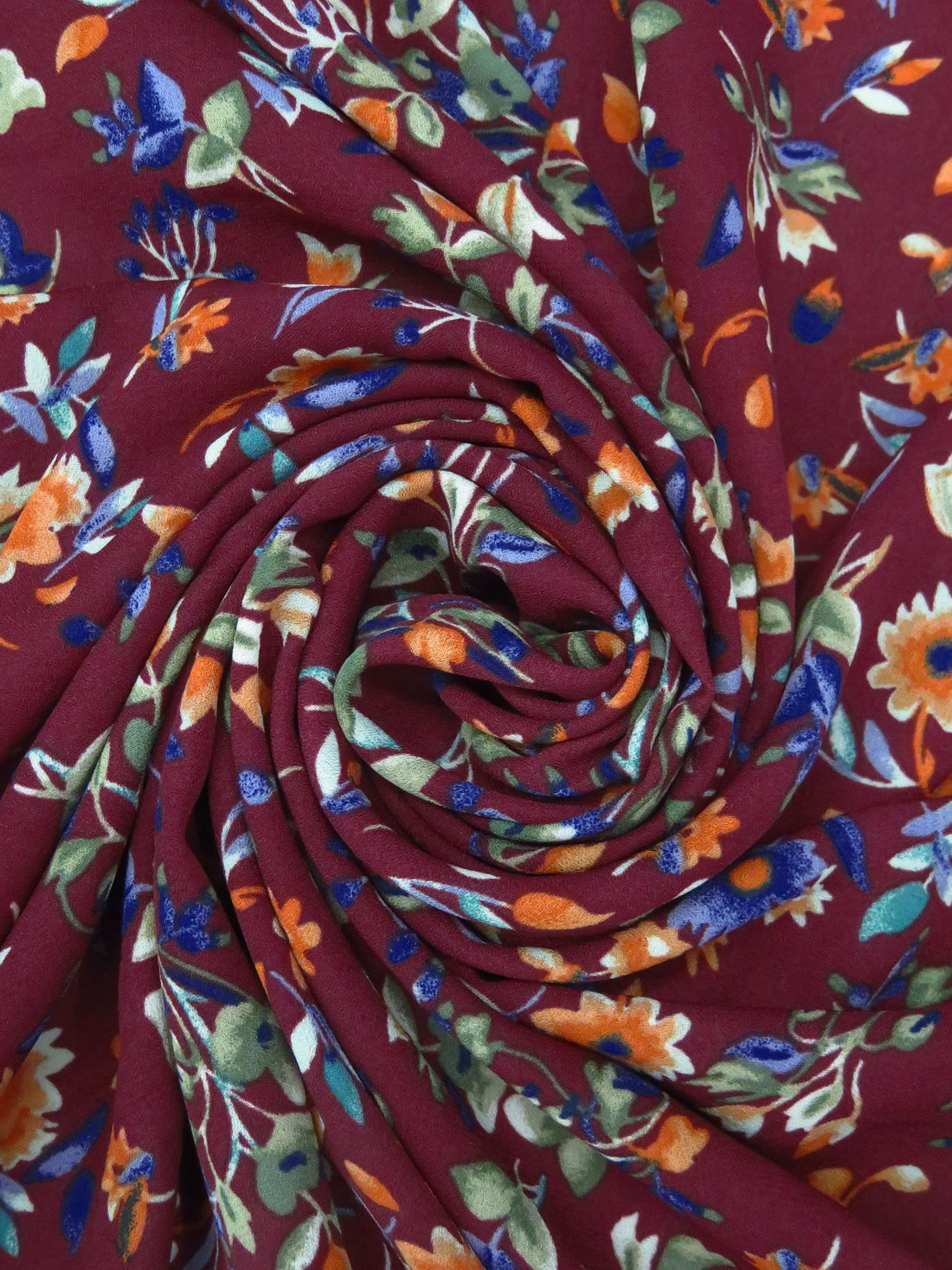 Dark Burgundy/Old Bamboo/Burnt Orange/Multi 100% Polyester Floral Print Crepe Blouse Weight Woven 56W