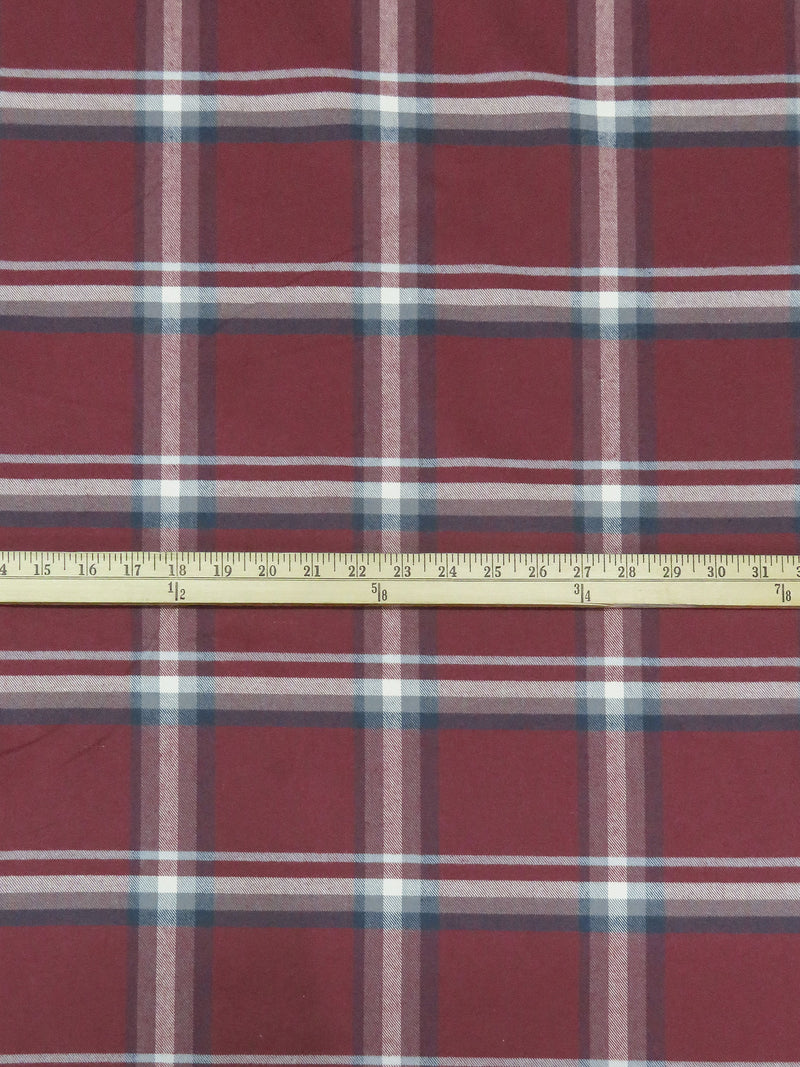 Cranberry/Slate Blue/Steel Gray/White 100% Cotton Yarn-Dyed Plaid Flannel - NY Designer - 58W