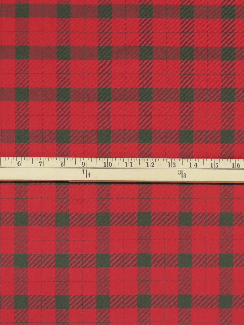 Cherry Red/Rifle Green 100% Cotton Yarn-Dyed Plaid Shirt Weight Woven - NY Designer - 58W