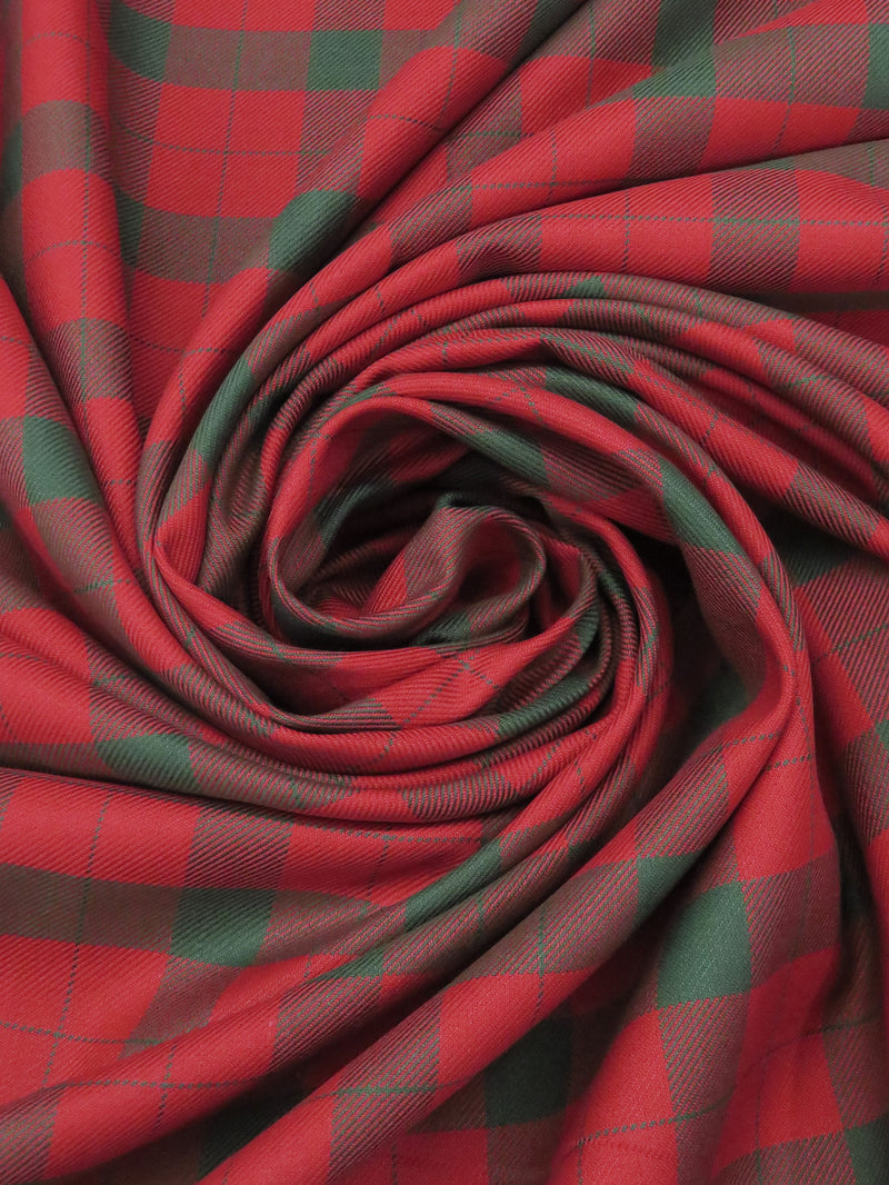 Cherry Red/Rifle Green 100% Cotton Yarn-Dyed Plaid Shirt Weight Woven - NY Designer - 58W