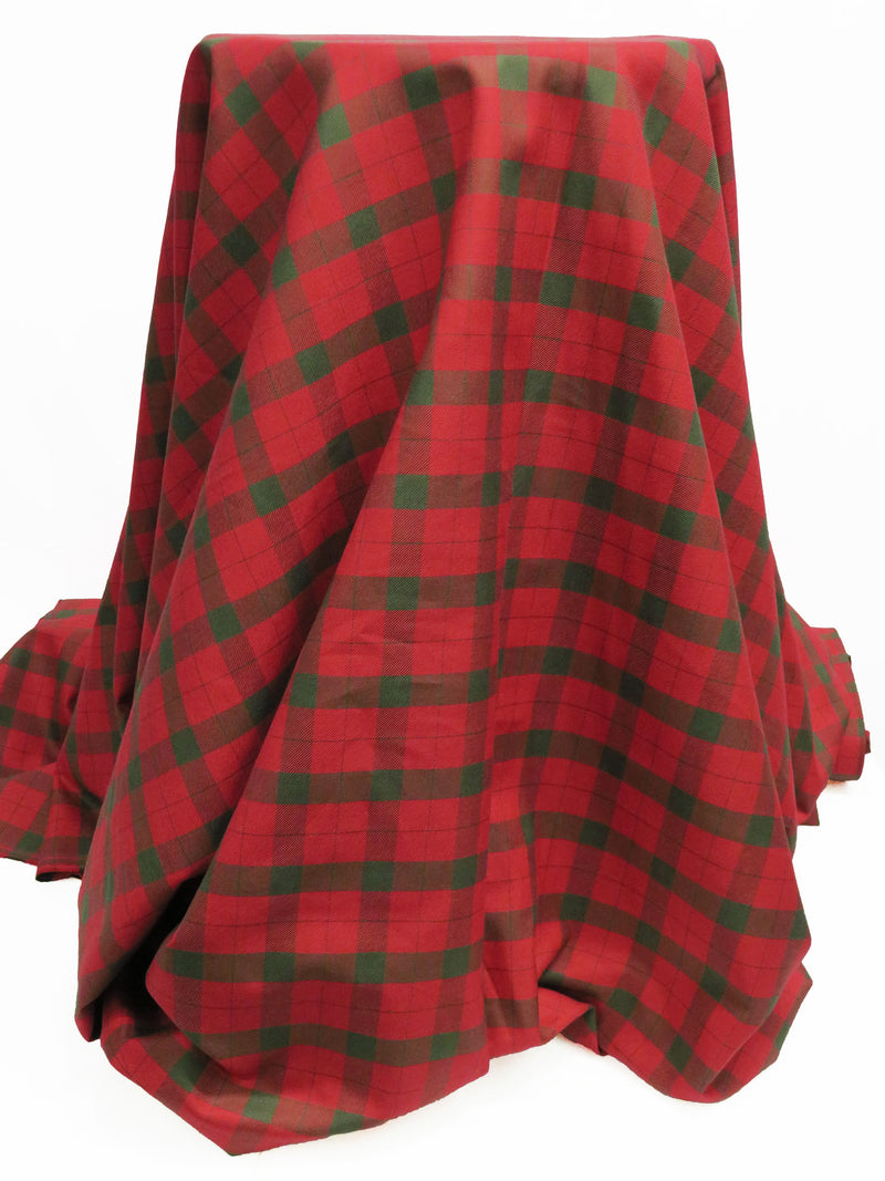 Cherry Red/Rifle Green 100% Cotton Yarn-Dyed Plaid Shirt Weight Woven - NY Designer - 58W