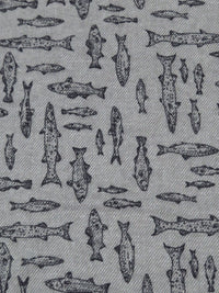 Pewter Gray/Muted Black/White 100% Cotton Fish Print Flannel Shirting - NY Designer - 54W