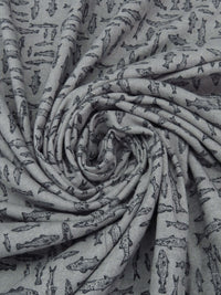 Pewter Gray/Muted Black/White 100% Cotton Fish Print Flannel Shirting - NY Designer - 54W