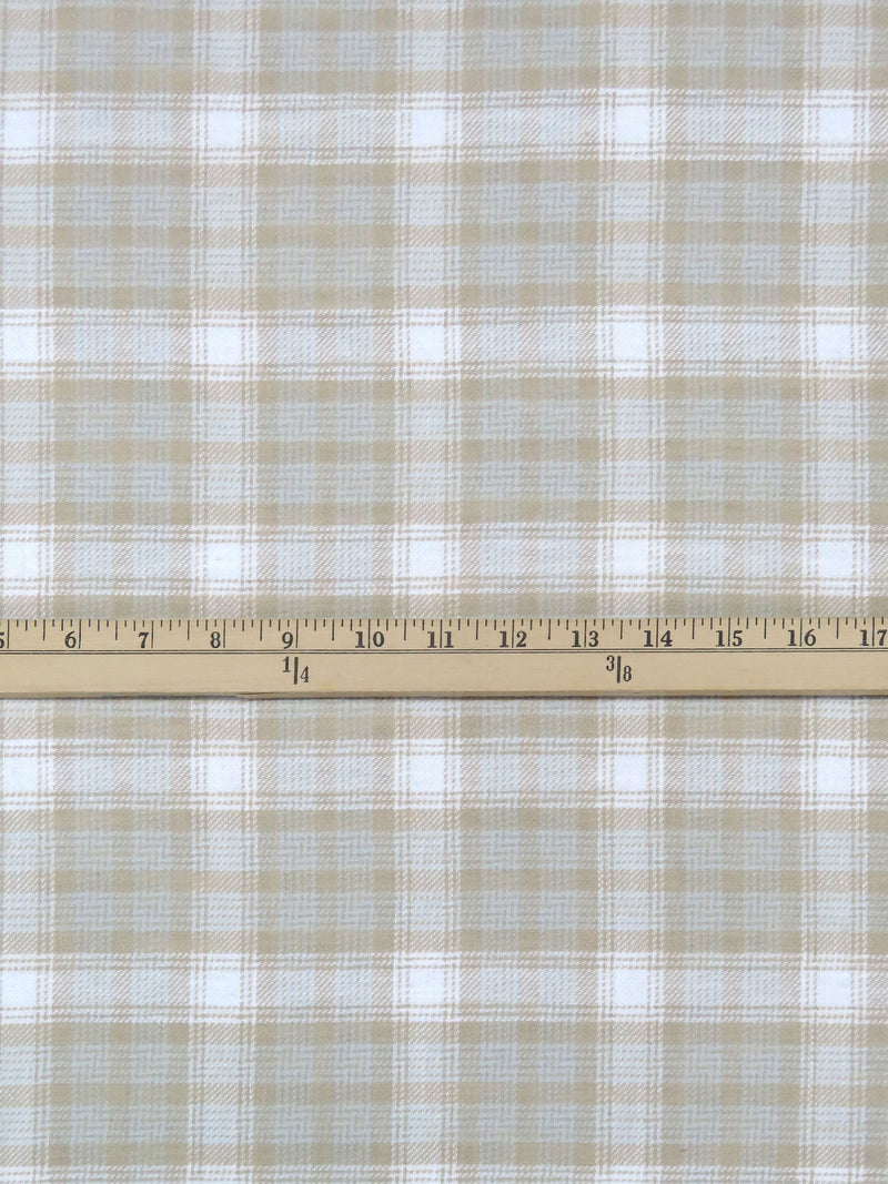 White/Oatmeal/Pale Powder Blue 100% Cotton Plaid Design Brushed Suiting - NY Designer - 56W