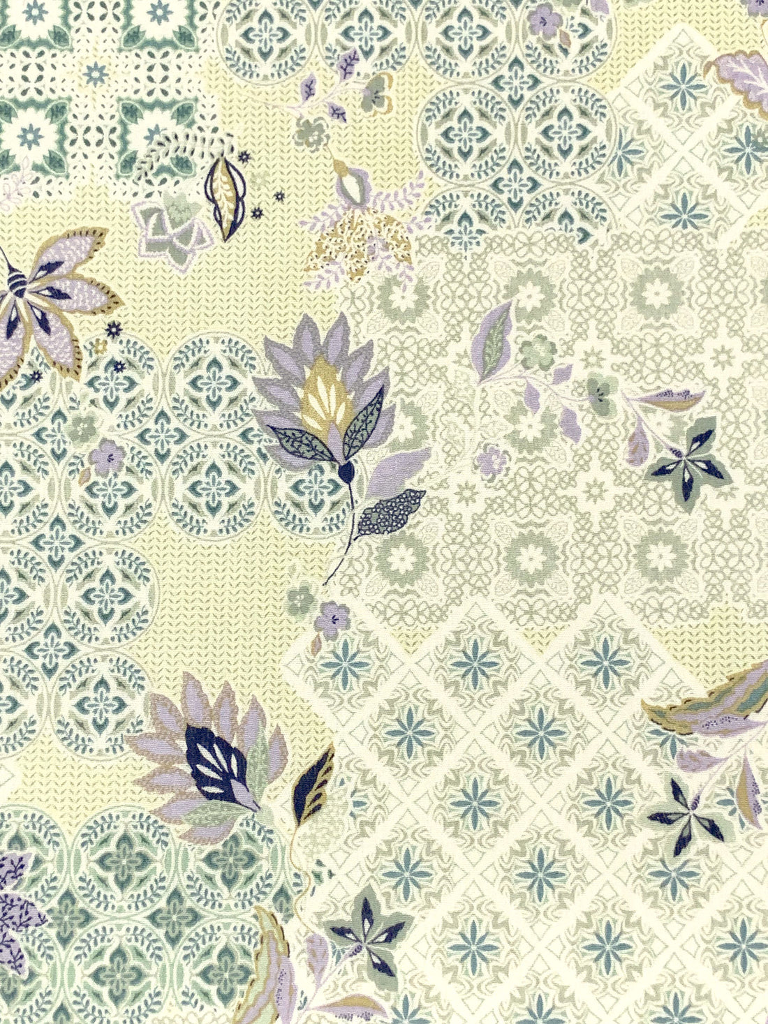 Cream/Dusty Lilac/Misty Moss/Multi 100% Rayon Ornate Floral Print Crepe Challis 54W