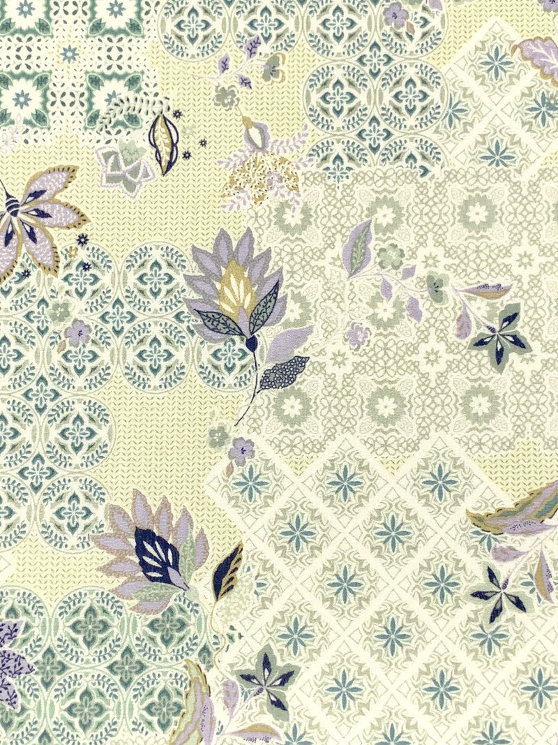 Cream/Dusty Lilac/Misty Moss/Multi 100% Rayon Ornate Floral Print Crepe Challis 54W