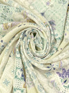 Cream/Dusty Lilac/Misty Moss/Multi 100% Rayon Ornate Floral Print Crepe Challis 54W