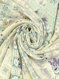 Cream/Dusty Lilac/Misty Moss/Multi 100% Rayon Ornate Floral Print Crepe Challis 54W