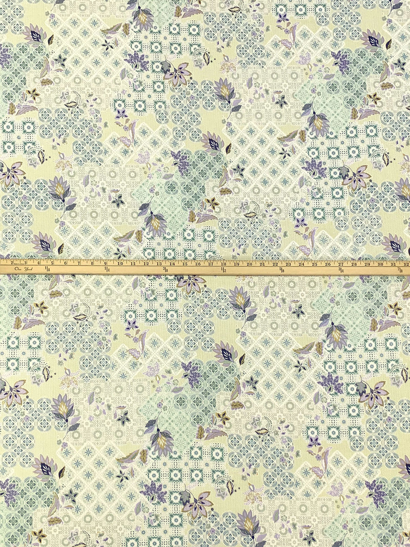 Cream/Dusty Lilac/Misty Moss/Multi 100% Rayon Ornate Floral Print Crepe Challis 54W