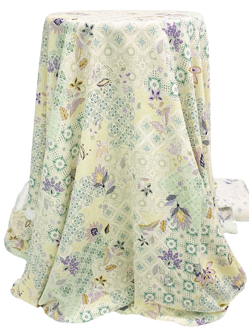 Cream/Dusty Lilac/Misty Moss/Multi 100% Rayon Ornate Floral Print Crepe Challis 54W