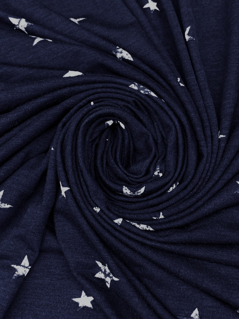 Navy Blue/White Rayon/Lycra Rugged Stars Print Jersey Knit 54W