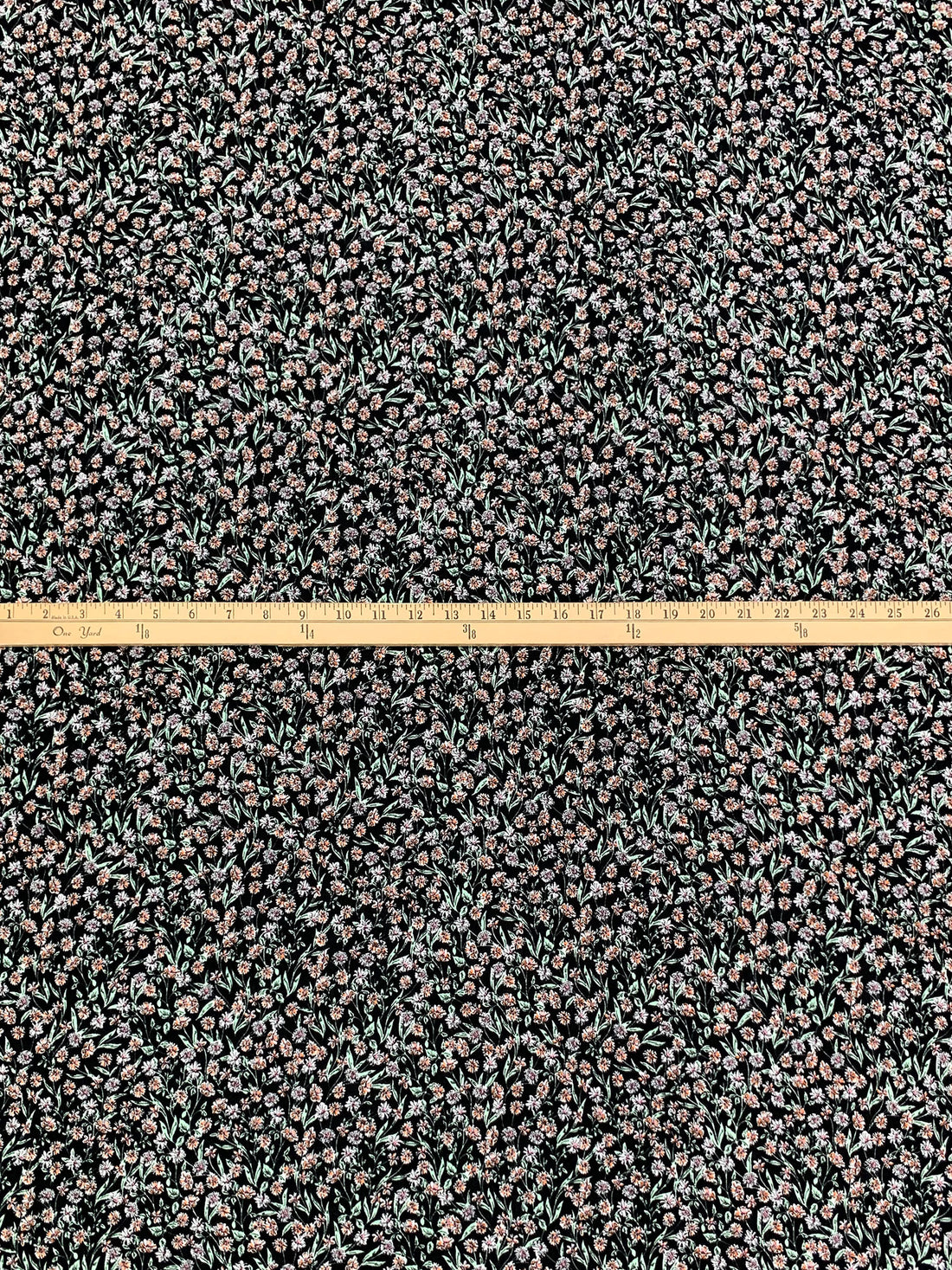 Black/White/Copper 100% Rayon Floral Print Crinkle Challis 56W