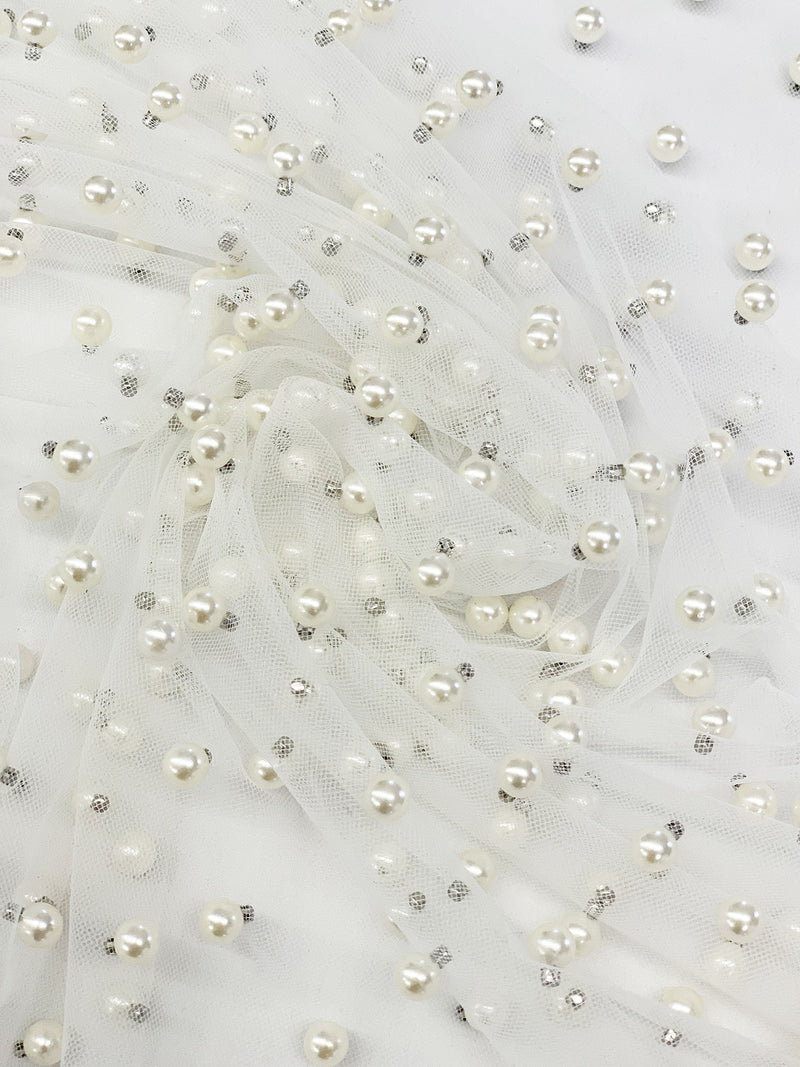 SOLD AS IS ONLY - Off-White 100% Nylon Pearl Netting - Norma Kamali - 67W