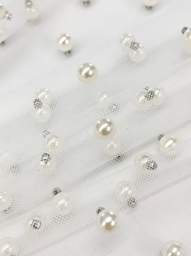 SOLD AS IS ONLY - Off-White 100% Nylon Pearl Netting - Norma Kamali - 67W
