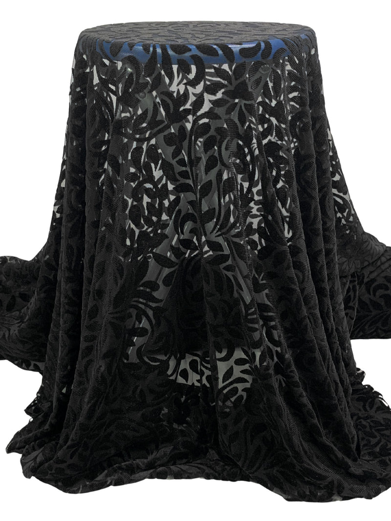 Black Polyester/Lycra Velvet Floral Burnout Netting - Norma Kamali - 62W