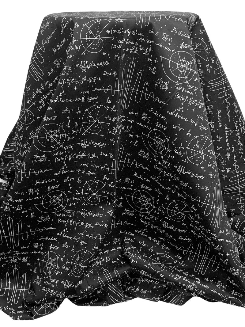 Black/White Cotton/Lycra Galactic Algebra Print Stretch Sateen 58W