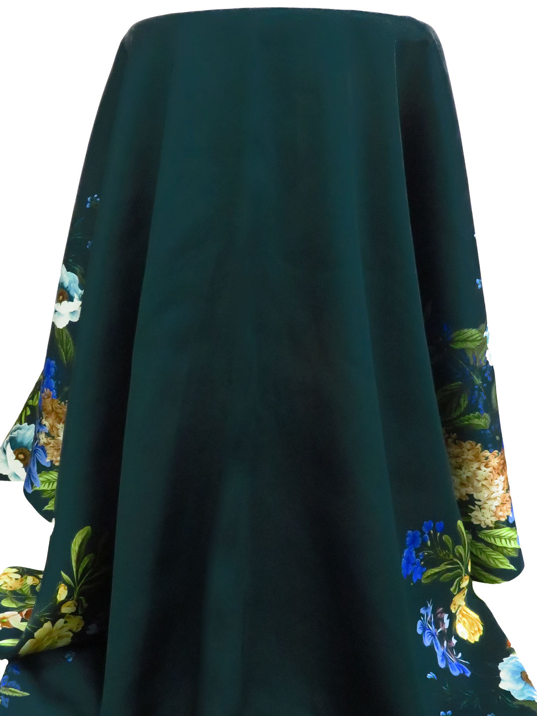 Midnight Jungle Green/Persian Blue/Pomelo/Multi 100% Rayon Double Border Garden Floral Print Satin - NY Designer - 53W