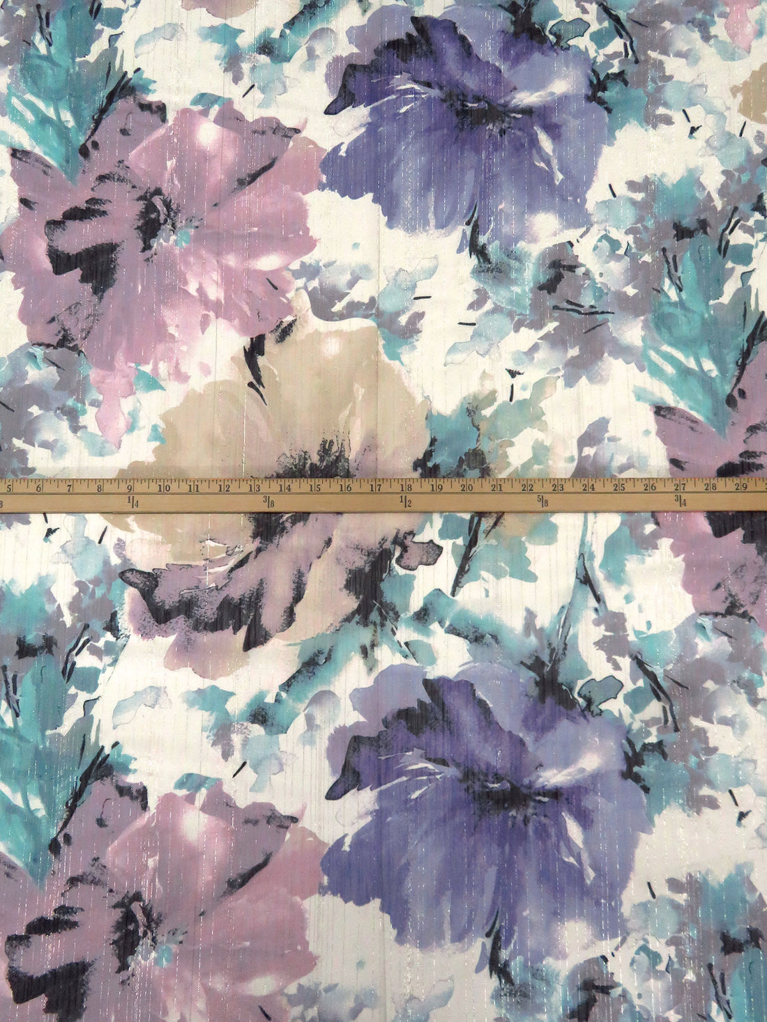Cream/Lilac Luster/Dusty Teal/Multi Polyester/Metallic Foil Stripe Weave On Watercolor Floral Print Chiffon 59W