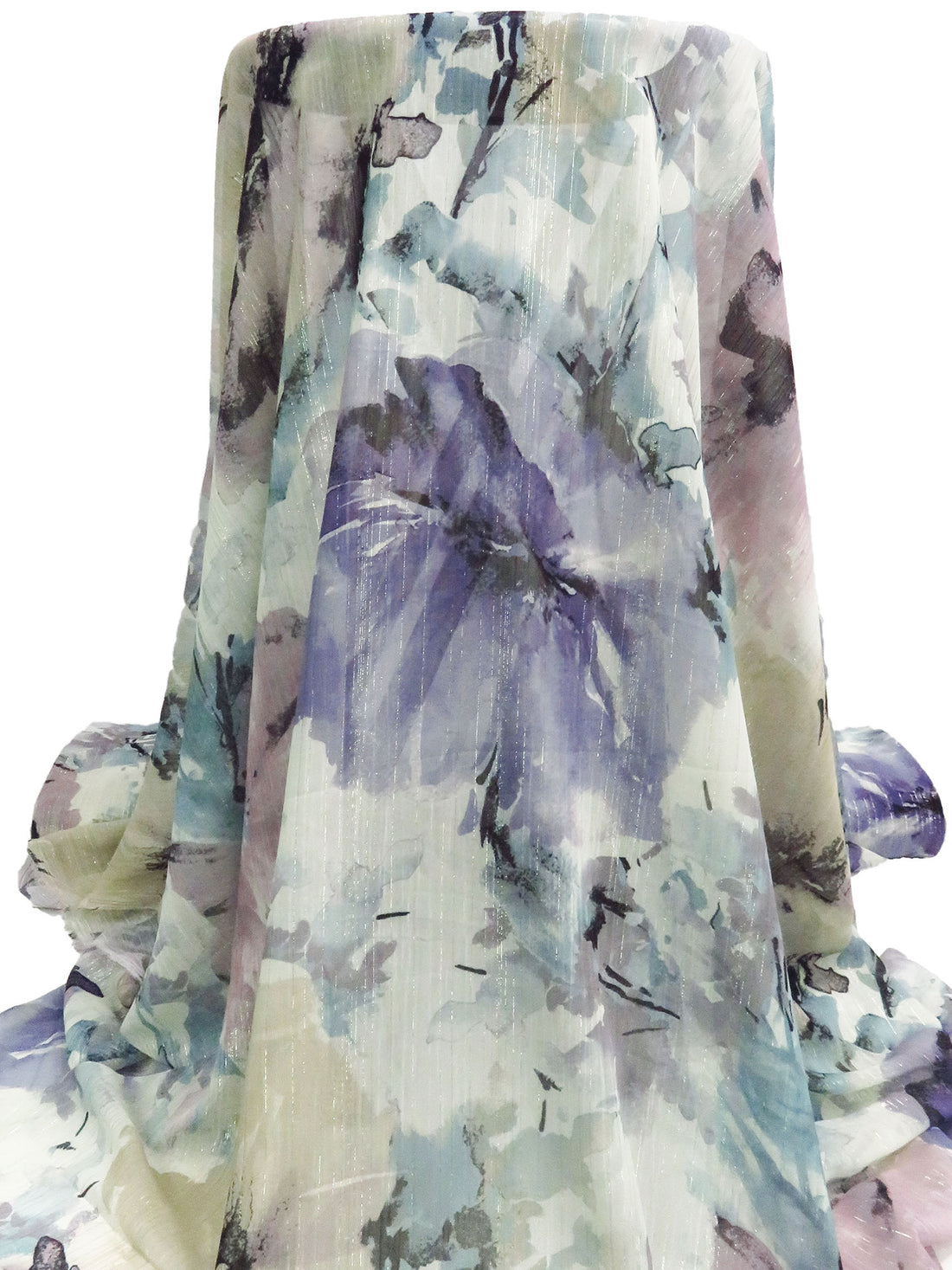 Cream/Lilac Luster/Dusty Teal/Multi Polyester/Metallic Foil Stripe Weave On Watercolor Floral Print Chiffon 59W