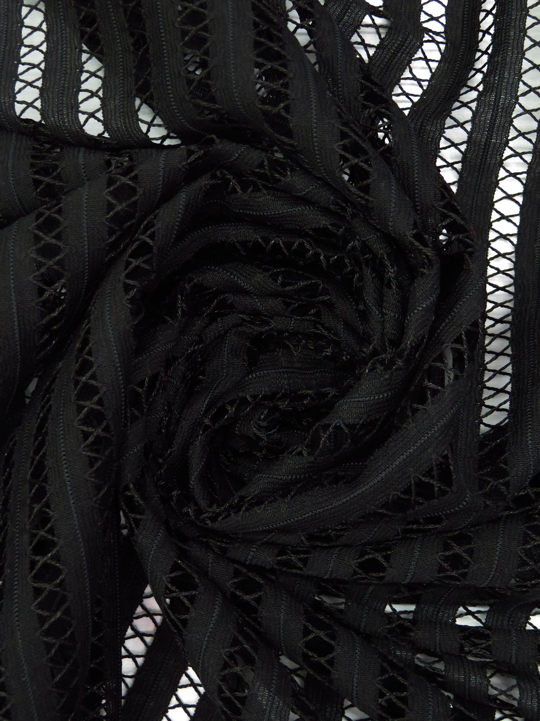 Black 100% Nylon Vertical Stripe Weave Novelty Lace - 62W