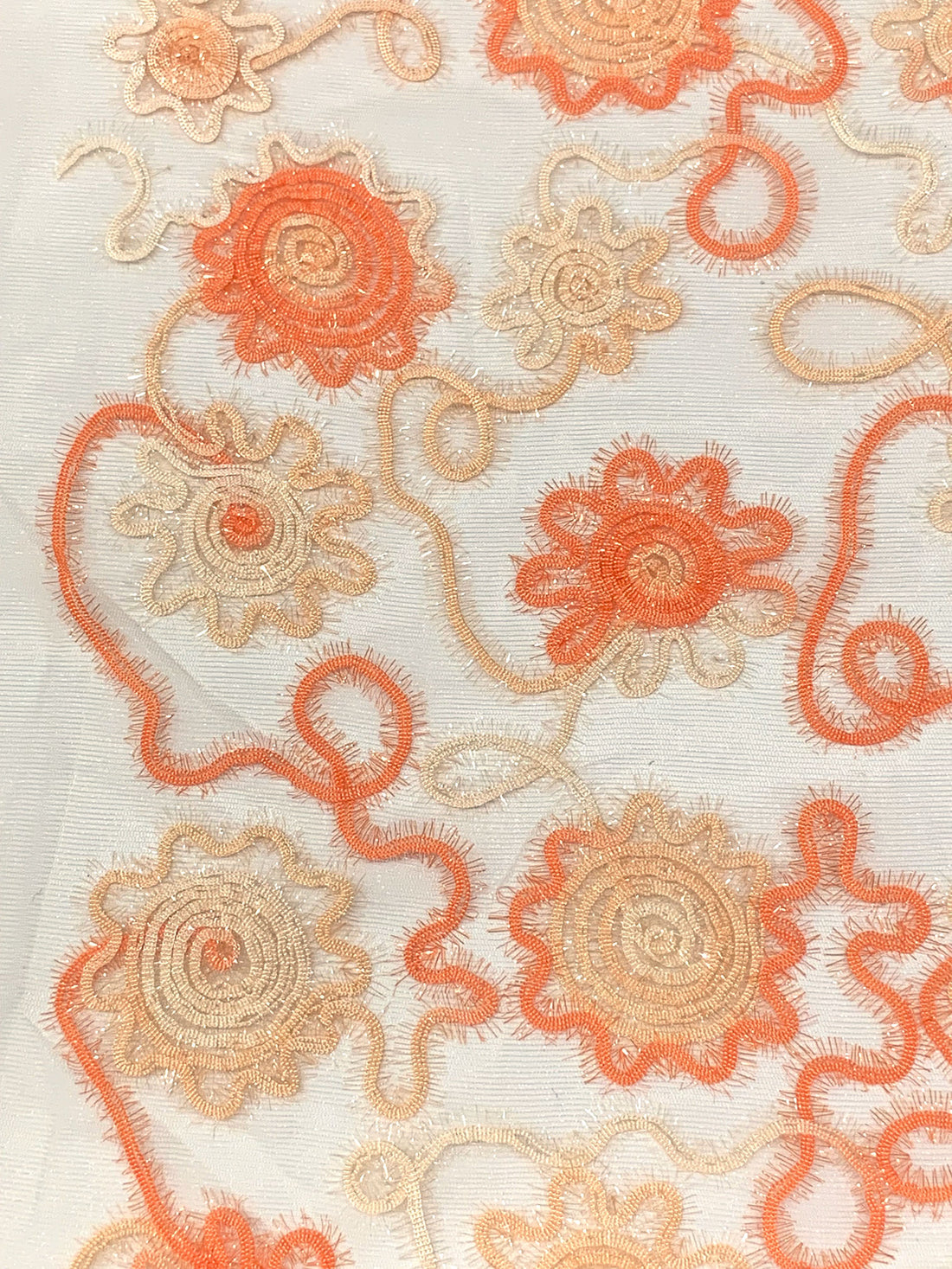 Coral/Champagne/Multi 100% Polyester Embellished Flower Netting 59W