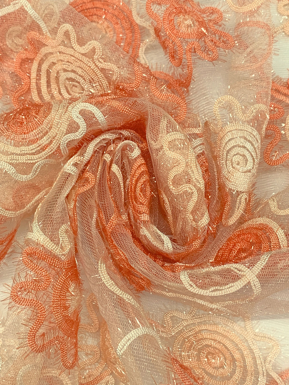 Coral/Champagne/Multi 100% Polyester Embellished Flower Netting 59W