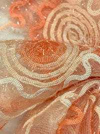 Coral/Champagne/Multi 100% Polyester Embellished Flower Netting 59W