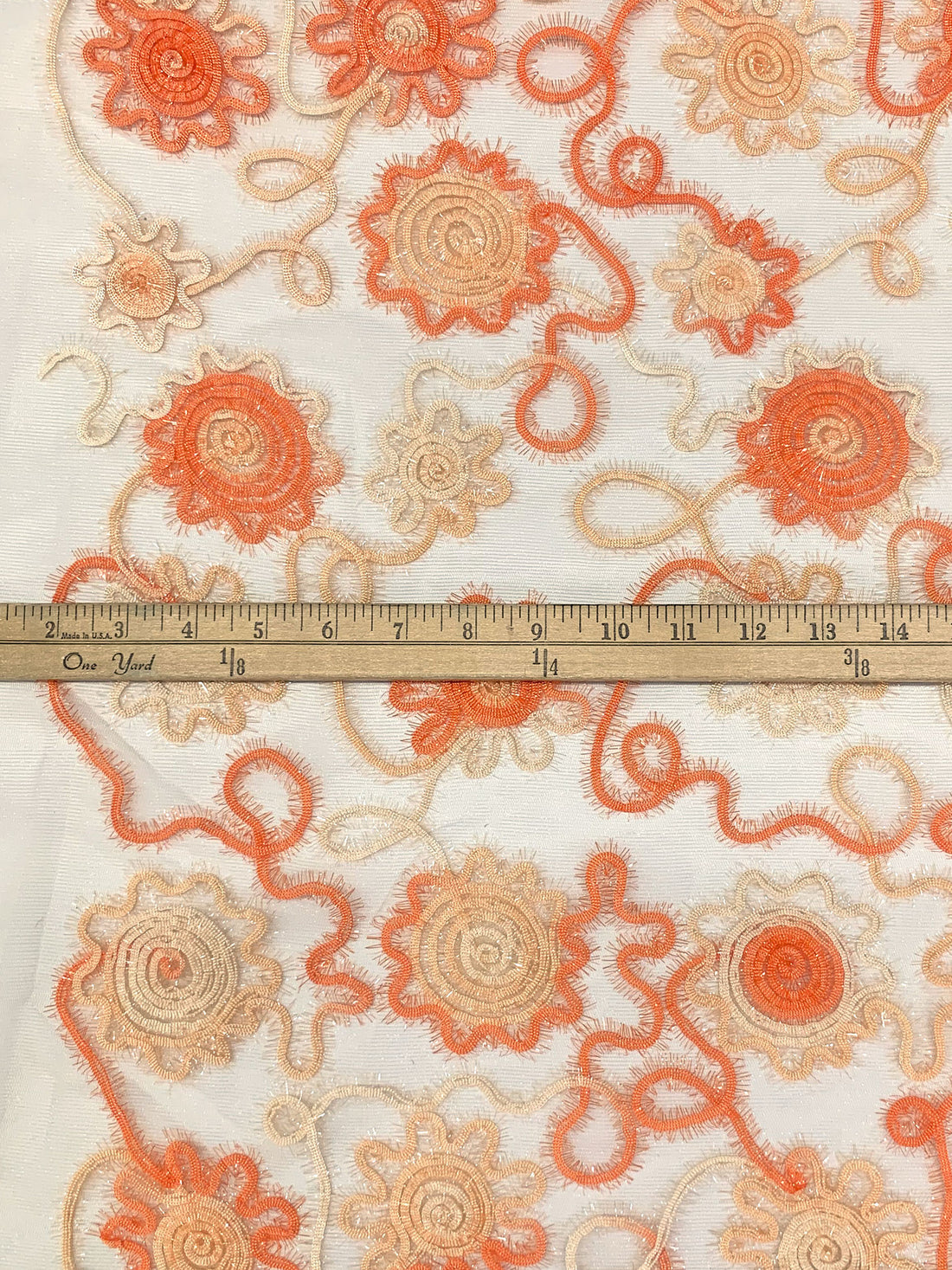 Coral/Champagne/Multi 100% Polyester Embellished Flower Netting 59W