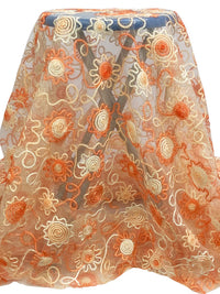 Coral/Champagne/Multi 100% Polyester Embellished Flower Netting 59W