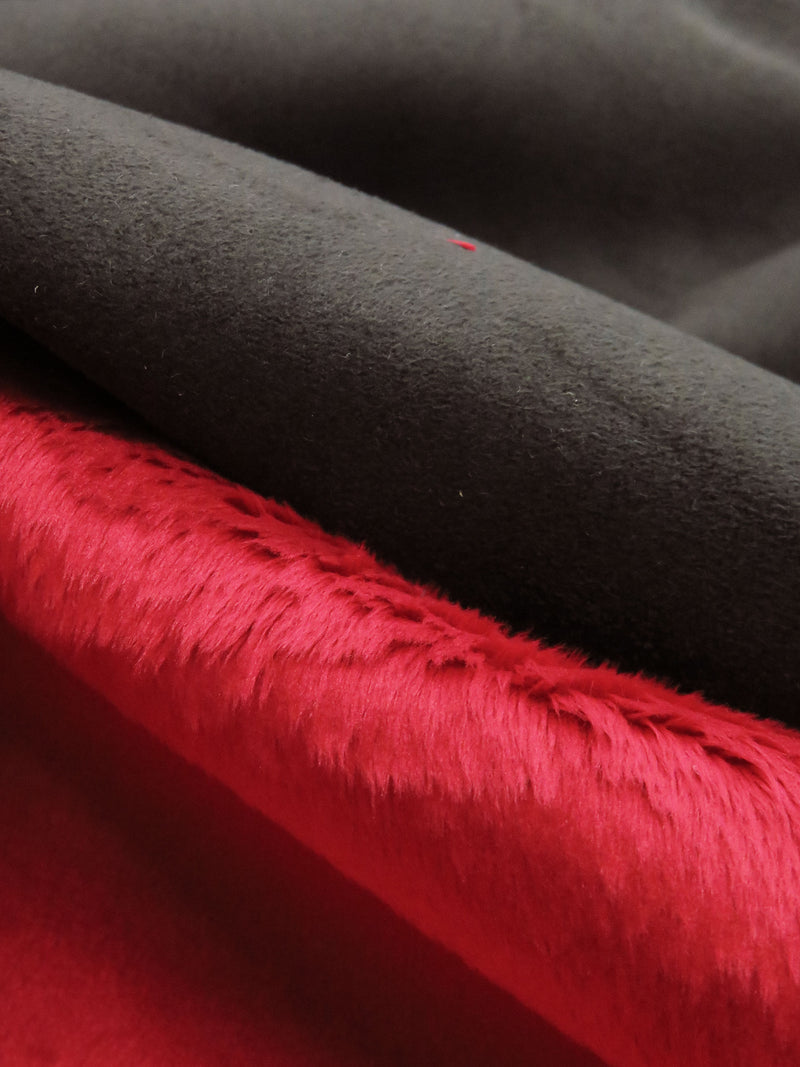 Deep Cherry Red/Dark Muted Espresso 100% Polyester Double-Faced Fur Lined Coating - NY Designer - 62W