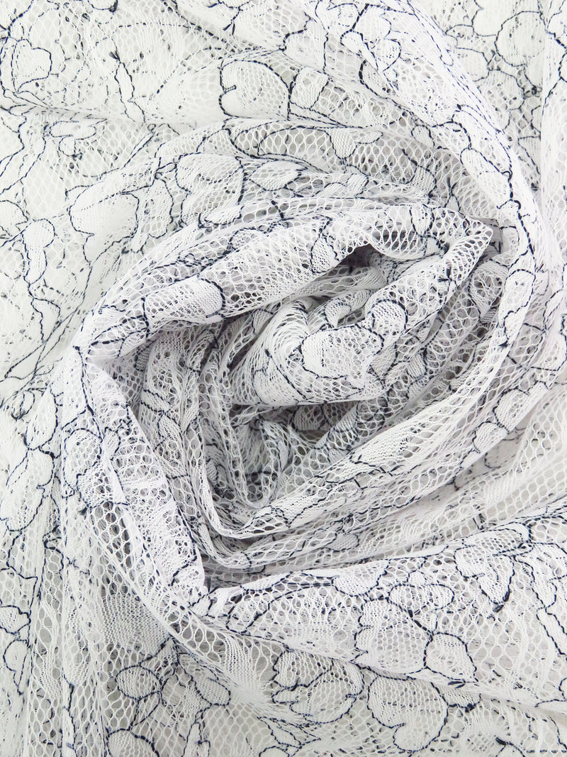 White/Black 100% Nylon Double Border Floral Weave Lace Netting 47W