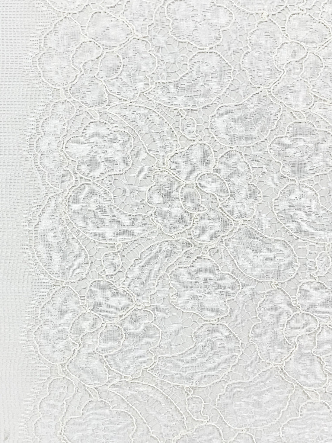 Icy White 100% Nylon Double Scalloped Border Floral Corded Lace 58W