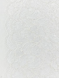 Icy White 100% Nylon Double Scalloped Border Floral Corded Lace 58W