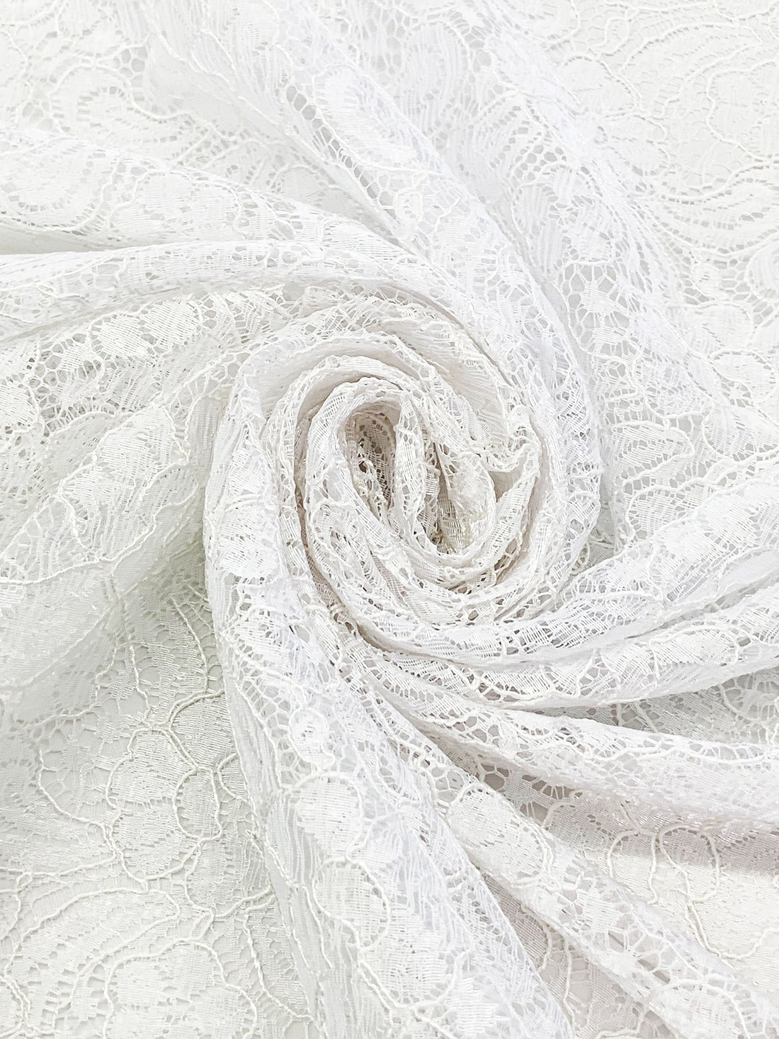 Icy White 100% Nylon Double Scalloped Border Floral Corded Lace 58W