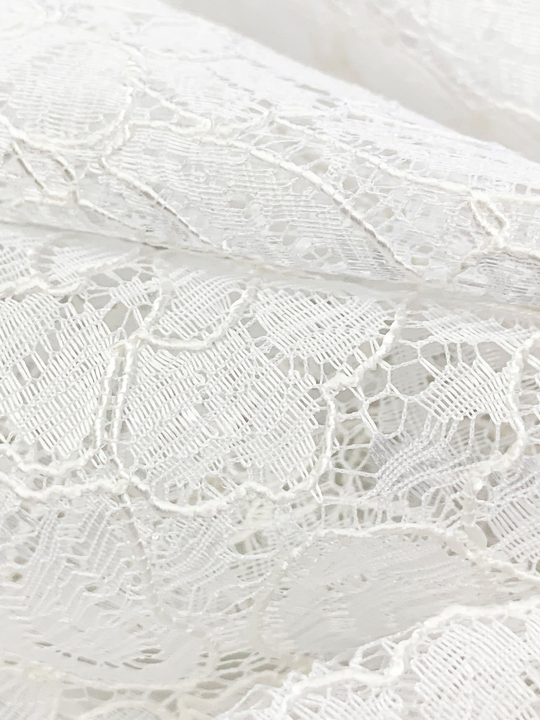 Icy White 100% Nylon Double Scalloped Border Floral Corded Lace 58W