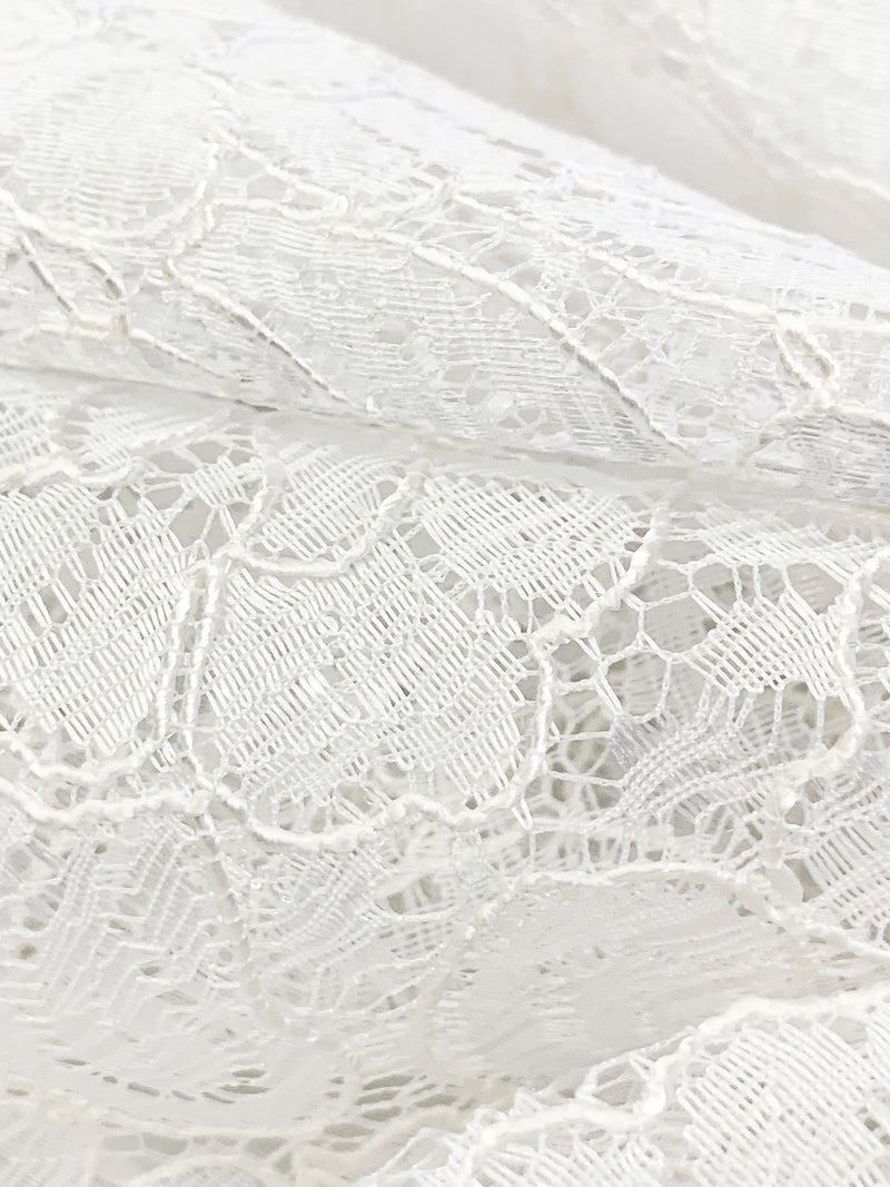 Icy White 100% Nylon Double Scalloped Border Floral Corded Lace 58W