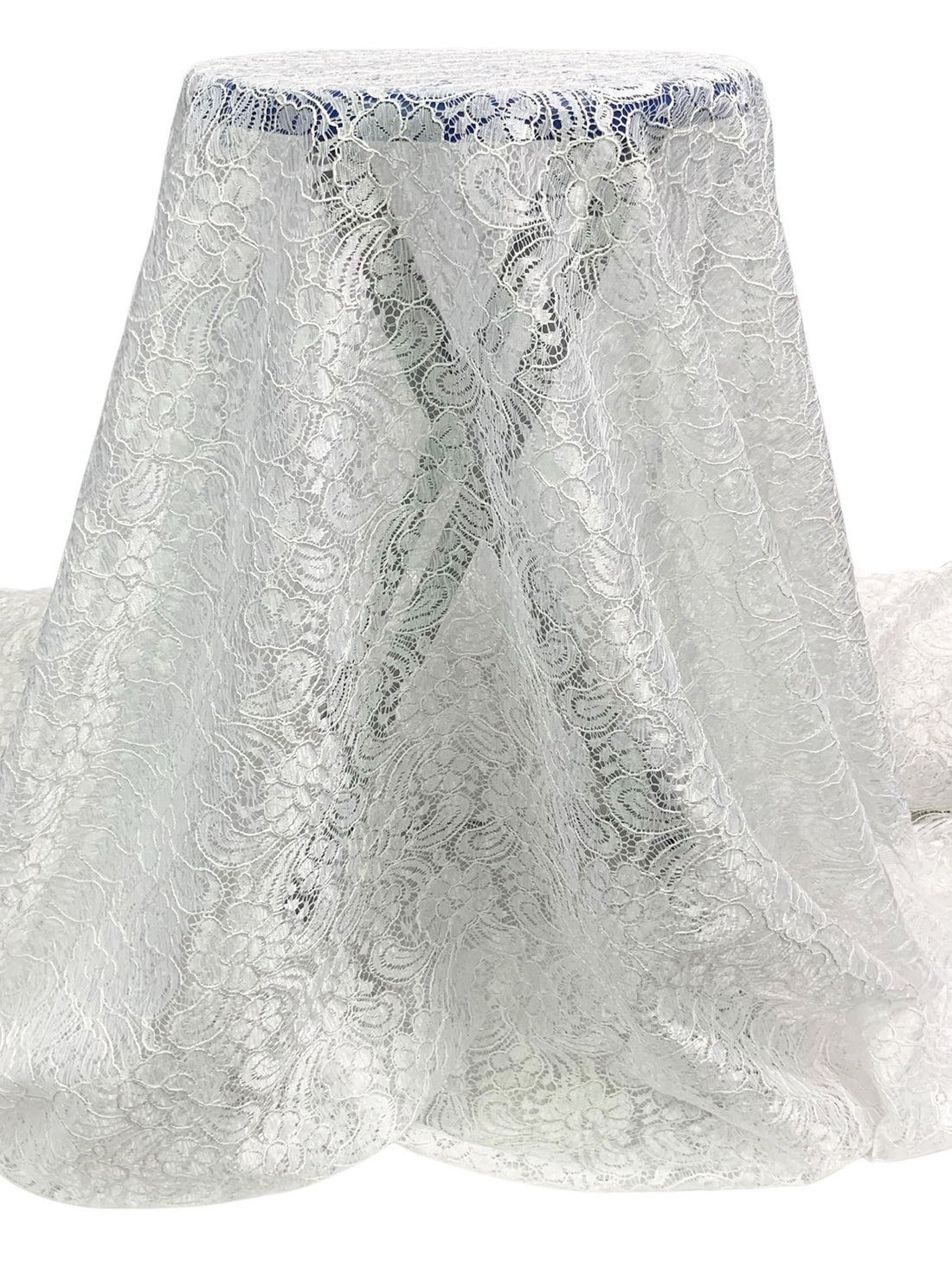 Icy White 100% Nylon Double Scalloped Border Floral Corded Lace 58W