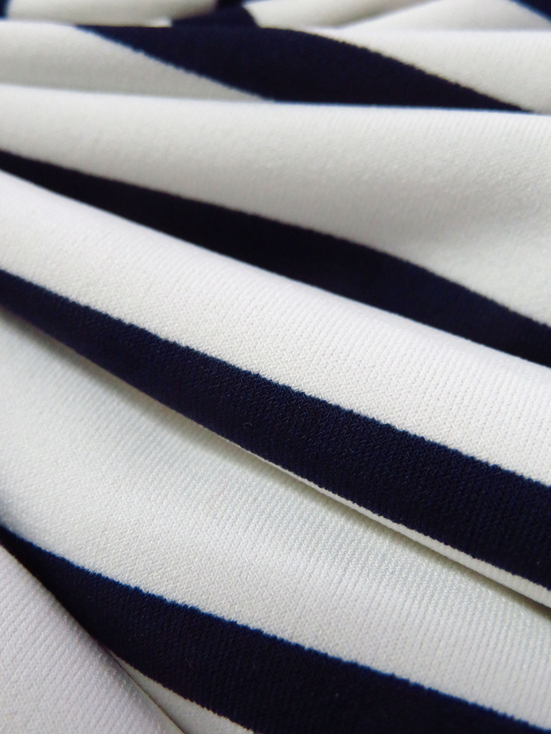 White/Midnight Navy Polyester/Lycra Horizontal Stripe Print ITY Knit - Norma Kamali - 59W