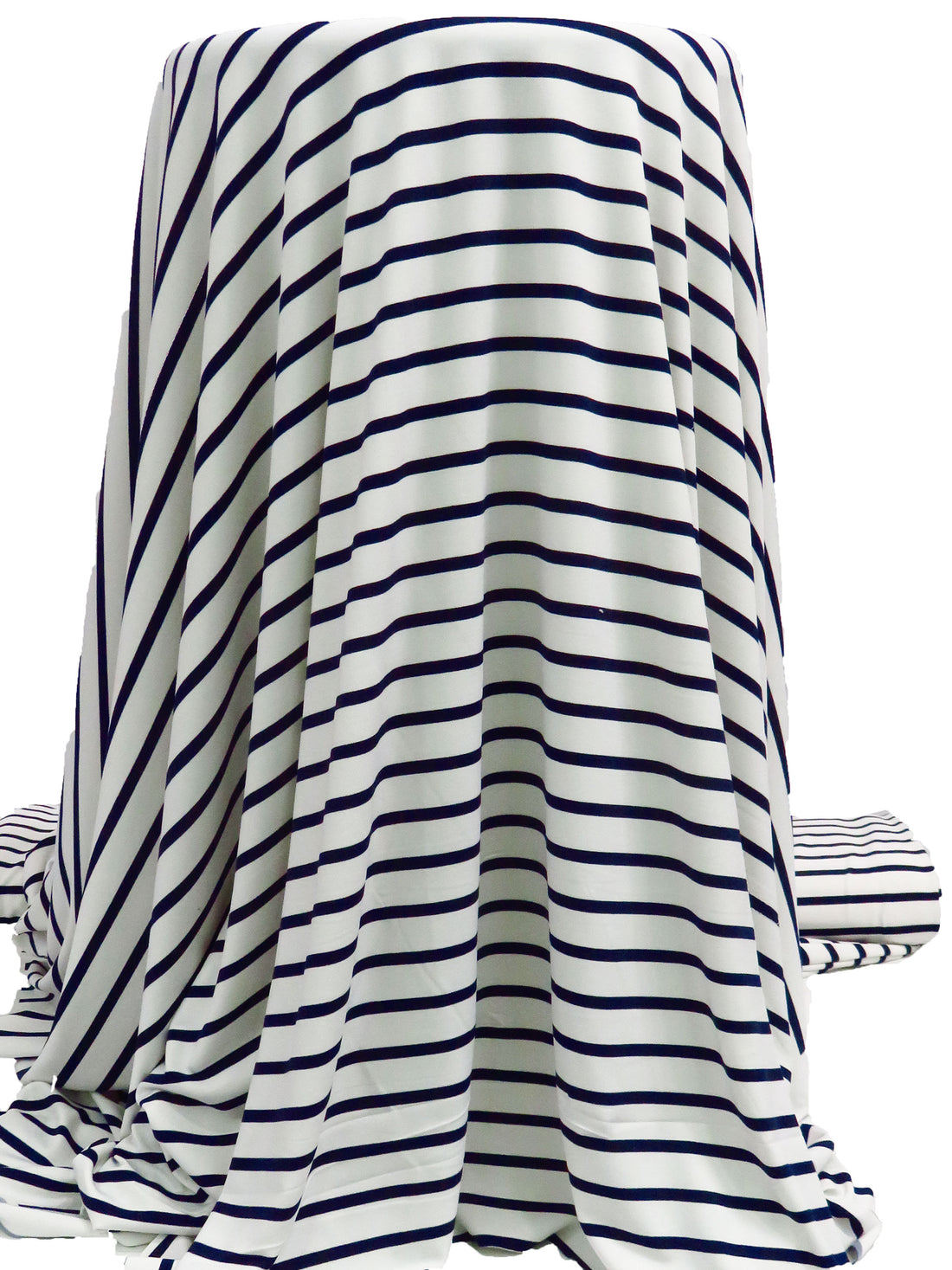 White/Midnight Navy Polyester/Lycra Horizontal Stripe Print ITY Knit - Norma Kamali - 59W