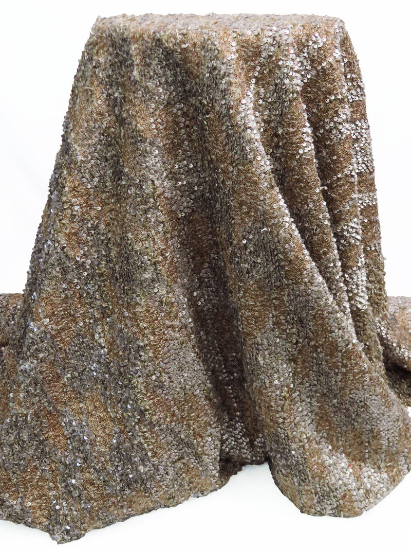 Copper/Silver/Cedar/Multi Polyester/Lycra Curly Faux Fur Knit With Sequins - NY Designer - 62W