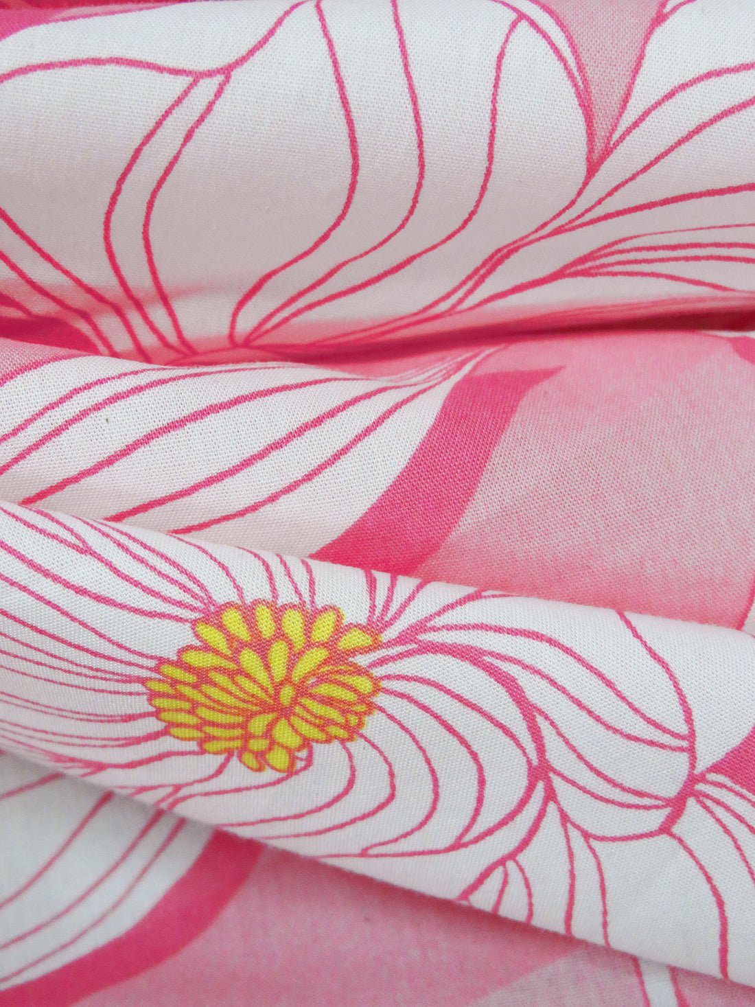 Pink Sherbet/Maize/White 100% Cotton Large Artistic Floral Print Lawn - NY Designer - 55W