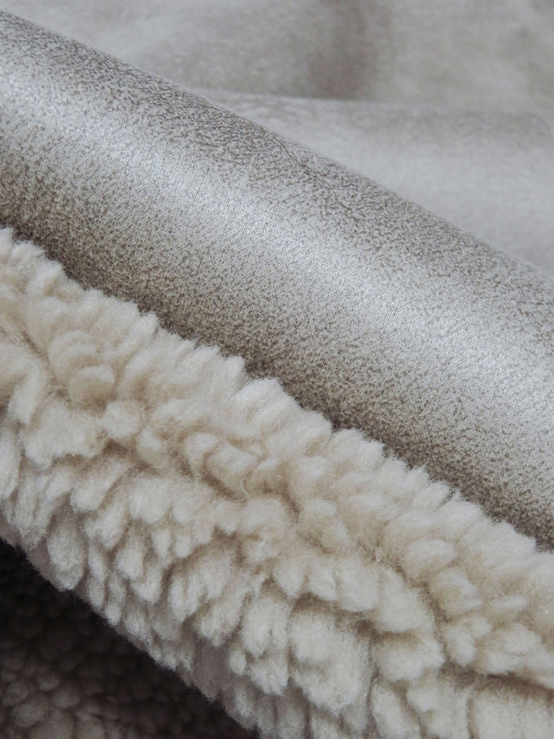 Vanilla Latte 100% Polyester Double Faced Sherpa Suede Coating - NY Designer - 58W