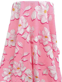 Pink Sherbet/Maize/White 100% Cotton Large Artistic Floral Print Lawn - NY Designer - 55W