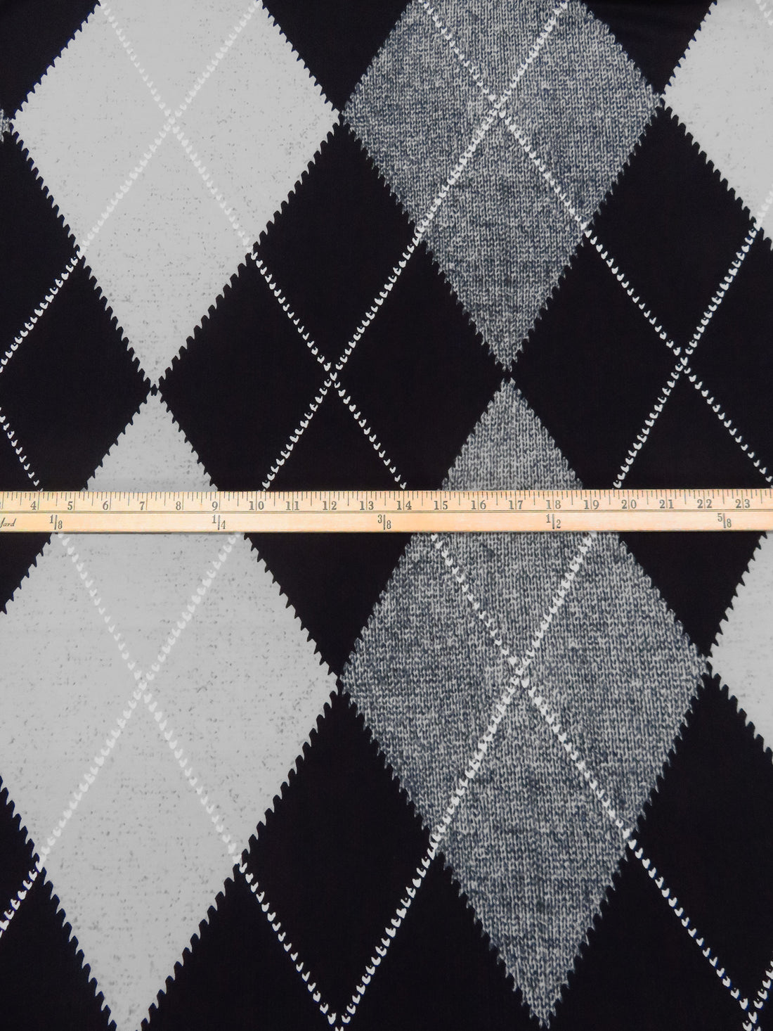 Black/Middle Gray/Light Gray Polyester/Lycra Argyle Print ITY Knit - Norma Kamali - 57W