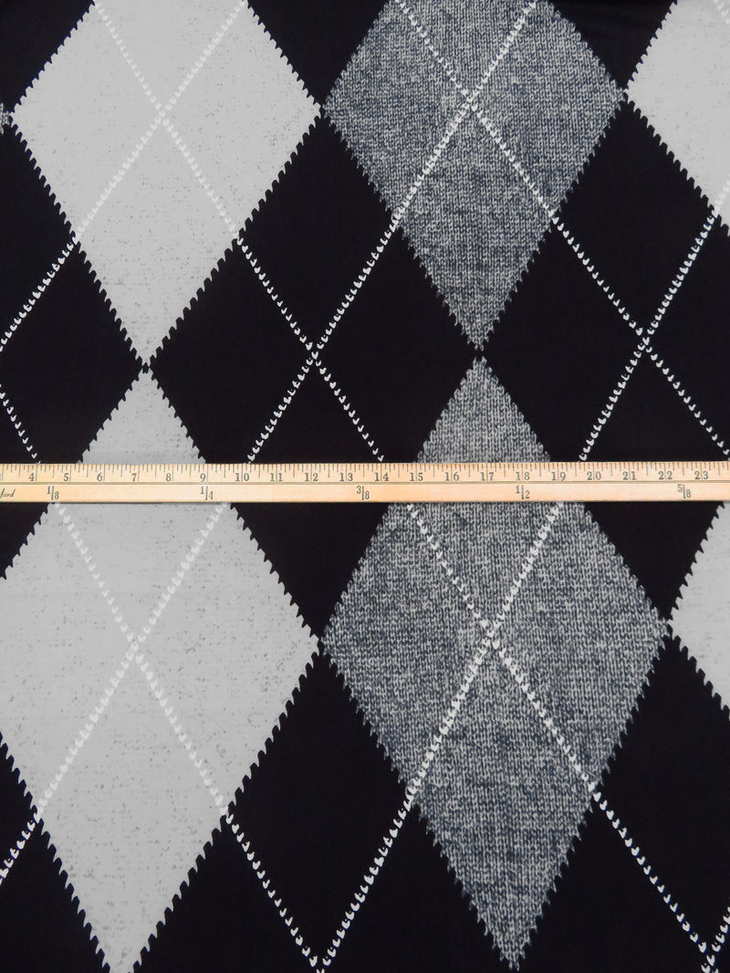 Black/Middle Gray/Light Gray Polyester/Lycra Argyle Print ITY Knit - Norma Kamali - 57W