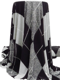 Black/Middle Gray/Light Gray Polyester/Lycra Argyle Print ITY Knit - Norma Kamali - 57W